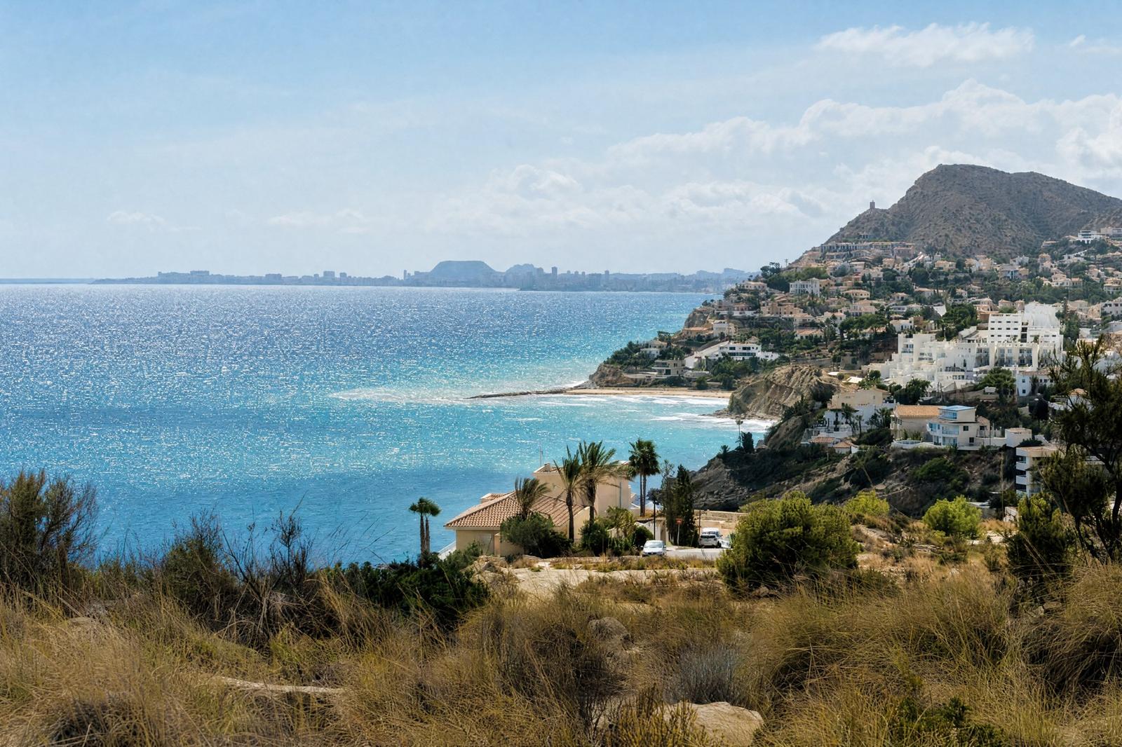 The coast at El Campello, with Alicante on the horizon